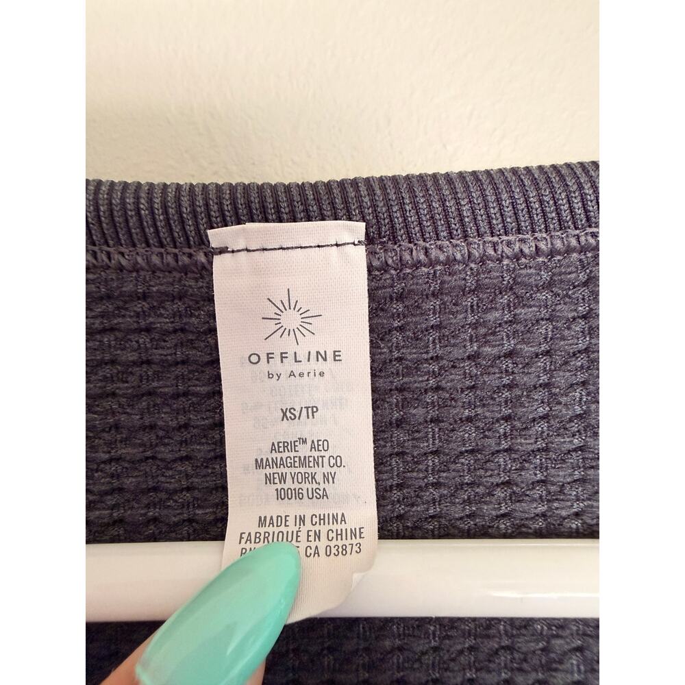 Aerie Navy Button Long Sleeve Crop Top - Picture 3 of 4